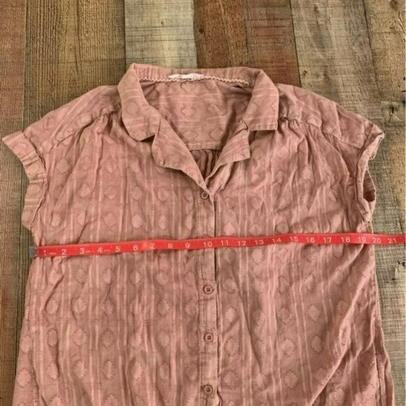 Jane & delancey womens blush pink short sleeve cuffed button up with front tie - Picture 2 of 8